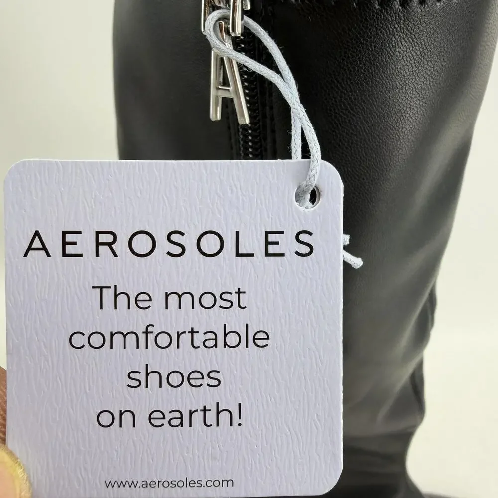 Aerosoles Centola Boots Womens Size 6.5W Black Knee High Stretch Zip Riding